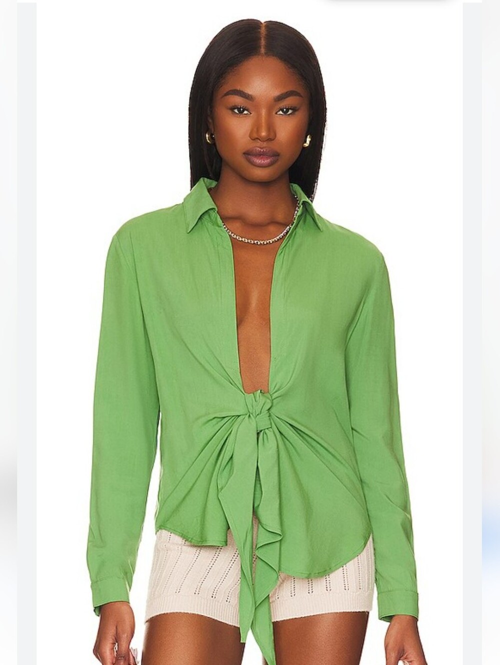 Superdown Jordyn Tie Front Top in Green, Small